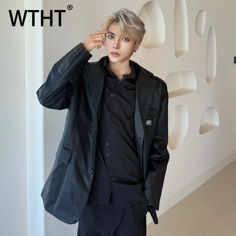 

WTHT модные осенние мужские подплечники 2024, однотонные пиджаки, модные однобортные куртки с длинными рукавами, мужские 2A2129