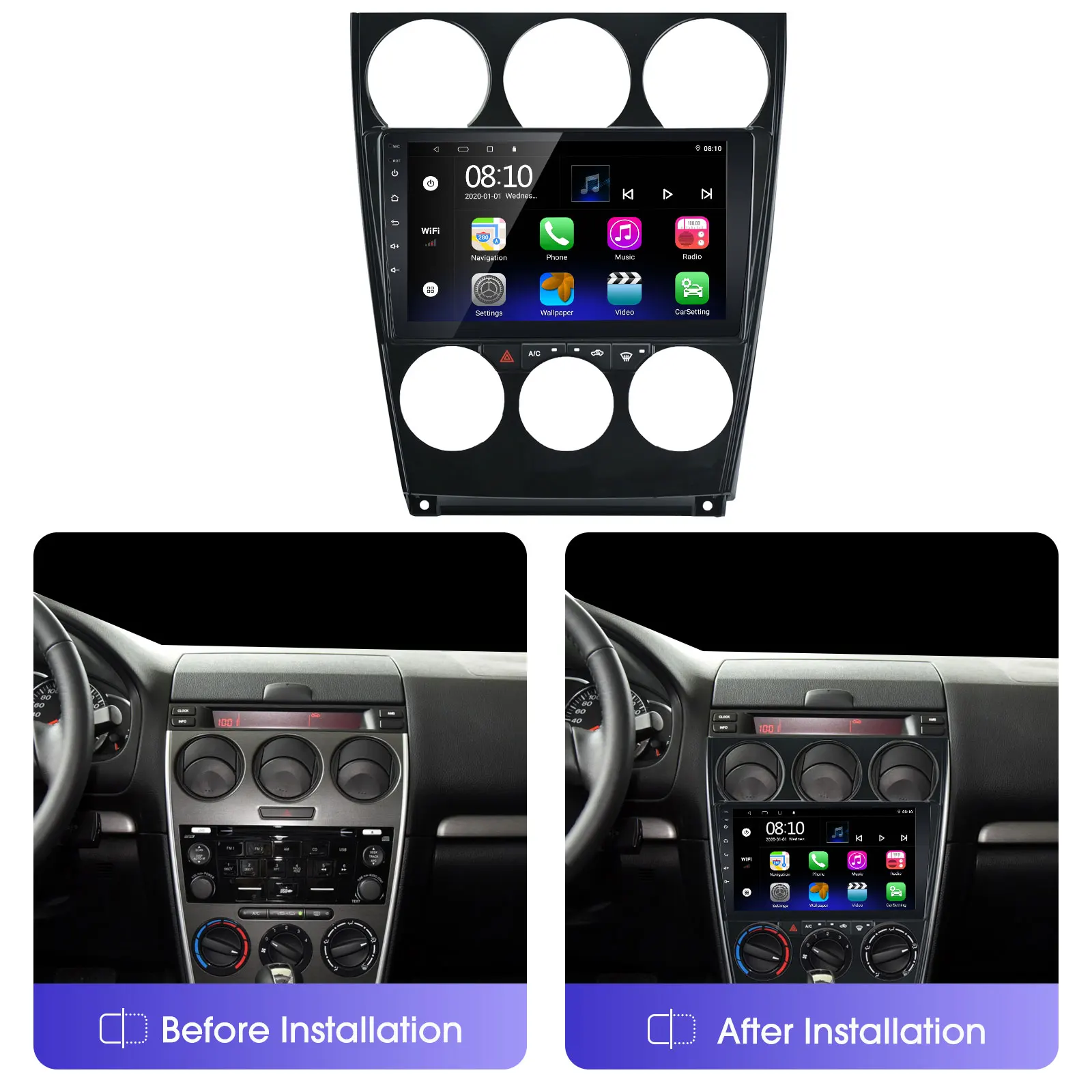 10.1 Inch Android 10 Car Stereo Radio for MAZDA 6 Atenza 2004-2014, 2G+32G Capacitive Touch Screen HD GPS Navigation Bluetooth USB Multimedia Player