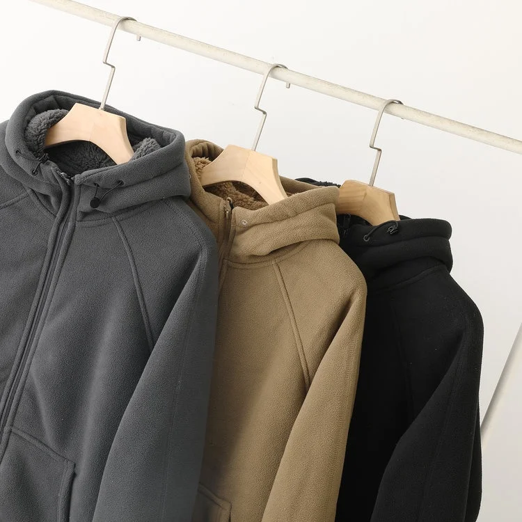 

Men's Thiened Double-sided Fce Hooded Jaet Casual Coat Autumn Winter Heavyweight 900g Polyester Fiber Youth Faion