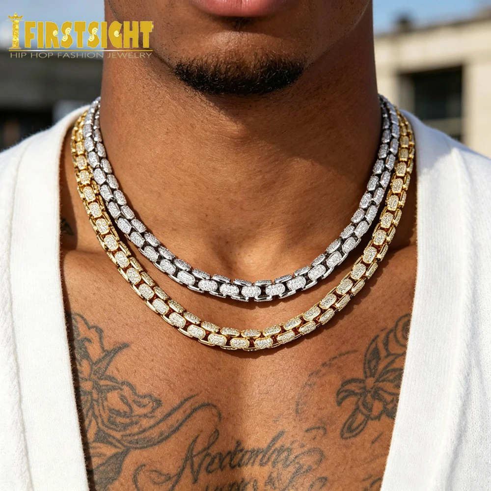 2025 New Zircon Pave Reptile Chain CZ Miami Box Clasp Cuban Snake Chain Necklace Hip Hop Fashion Women Men Jewelry