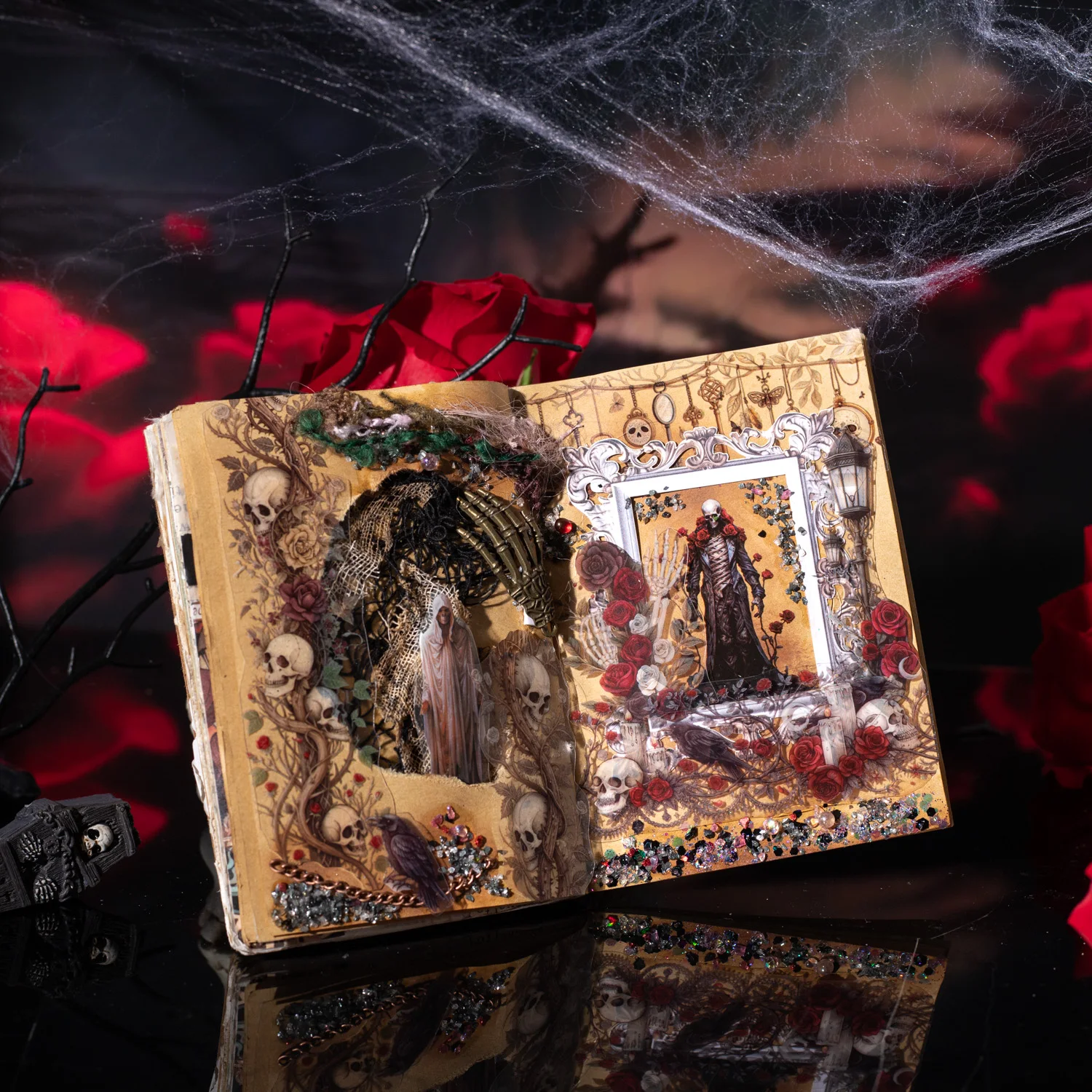 1Roll Halloween Gothic Rose Skeleton Washi Tape for Scrapbooking DIY, Journal Decoration, Phone Case Notebook Decor