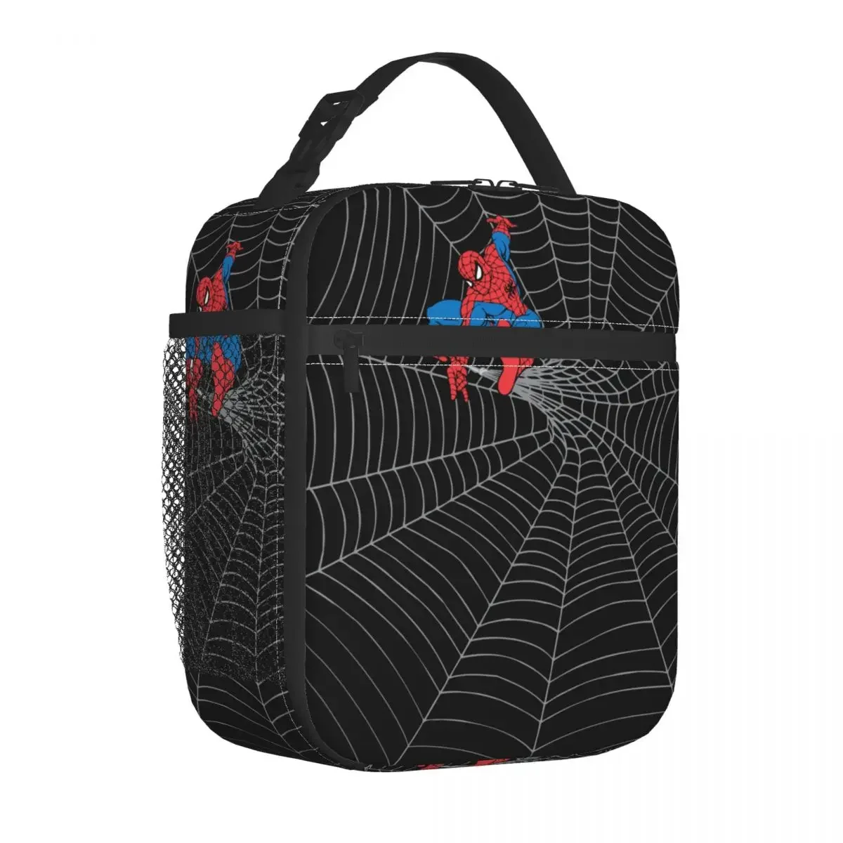 Spider-Man In Center Of Web Insulated Lunch Bags Portable Reusable Thermal Bag Tote Lunch Box School Outdoor Girl Boy