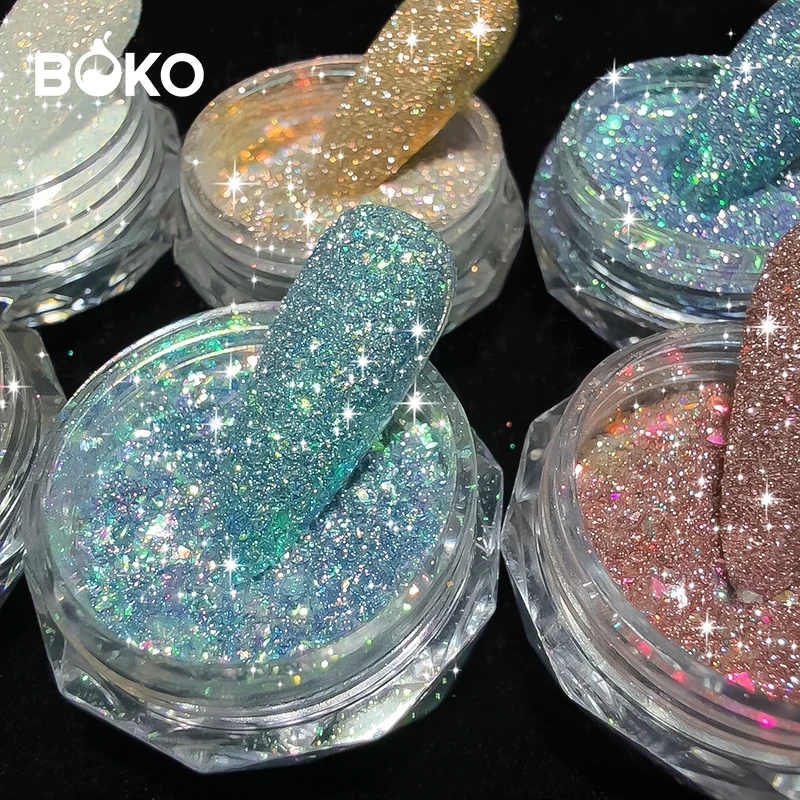 BOKO Sparkling Opal Glitter Nail Beauty Reflective Diamond Glitters Nails Chrome Powder DIY Manicure Nail Polish Materials