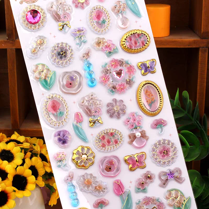 

3 pcs/6 pcs Cartoon Kawaii Flowers Animals 3D Relief Stickers Scrapbooking Diy Diary Cute Stationery Sticker Decor School Gift