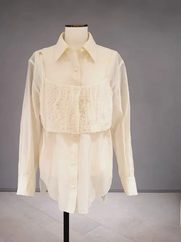 

Loose Faion Commute Sle irt Collar Embroidery Beaded Two-Piece Set Women's Premium Quali Long Sve Ne