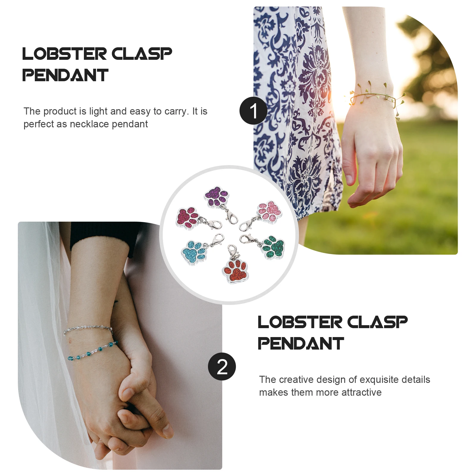 

12 Pcs Lobster Buckle Jewelry Accessories Paw Print Charms Bulk Enamel Animal Key Making Stainless Steel