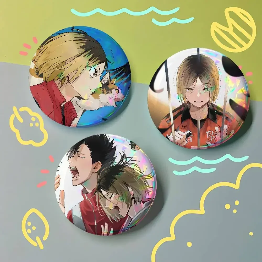 H-Haikyu Kozume Kenma For Badge Fashion Laser Holographic Effect Badge Custom Design Metal Lapel Pin Brooch For Backpack Decor