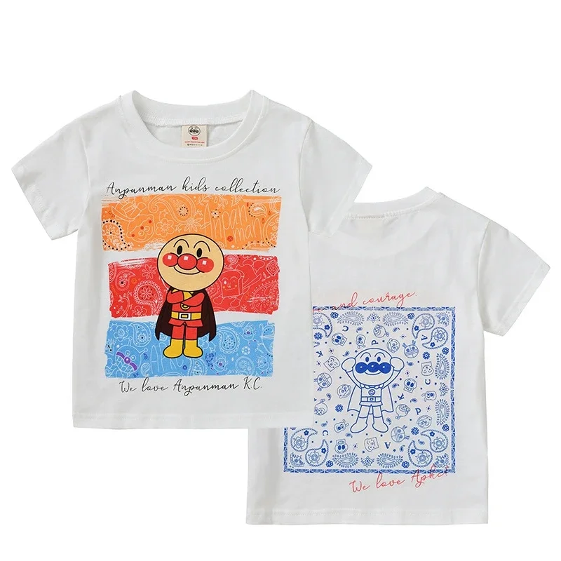 2024 New Summer Cartoon Anpanman Print Kids Short Sleeve T Shirts Children Baby Boy Girl Cotton Clothes Toddler Tops Tees Shirt