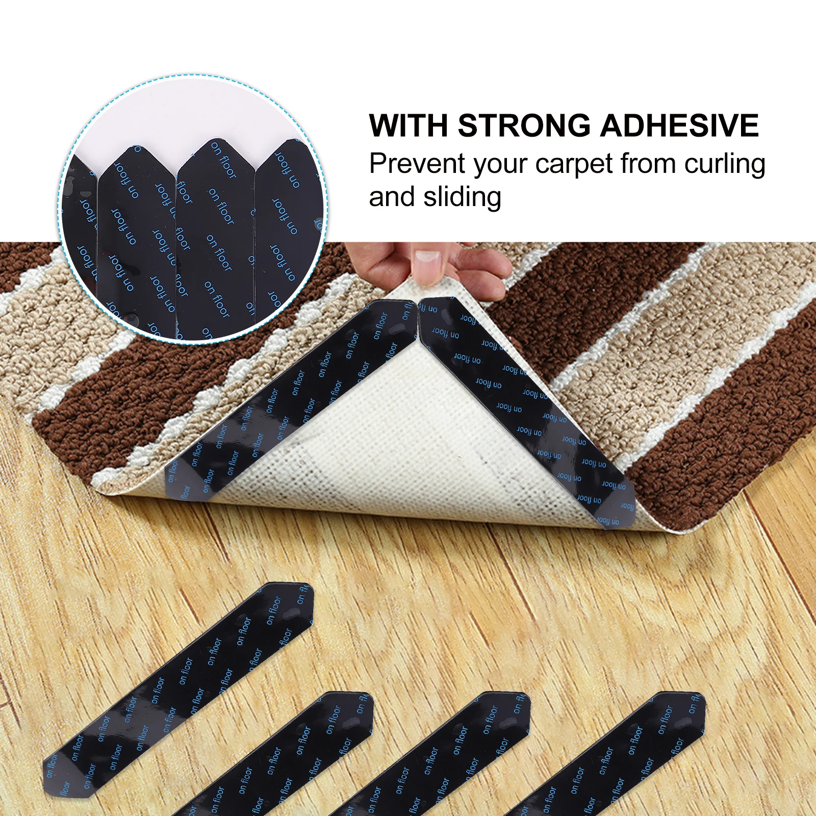 8Pcs Anti Slip Traceless Double Sided Fixing Stickers Non-Skid Carpet Pads Prevent Curling Sliding Rug Fixing