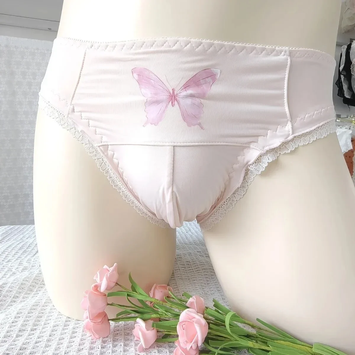 Slip da uomo sexy con stampa a farfalla in pizzo a vita alta elastico in vita BF Harajuku Live Show Costumi di danza Mutandine