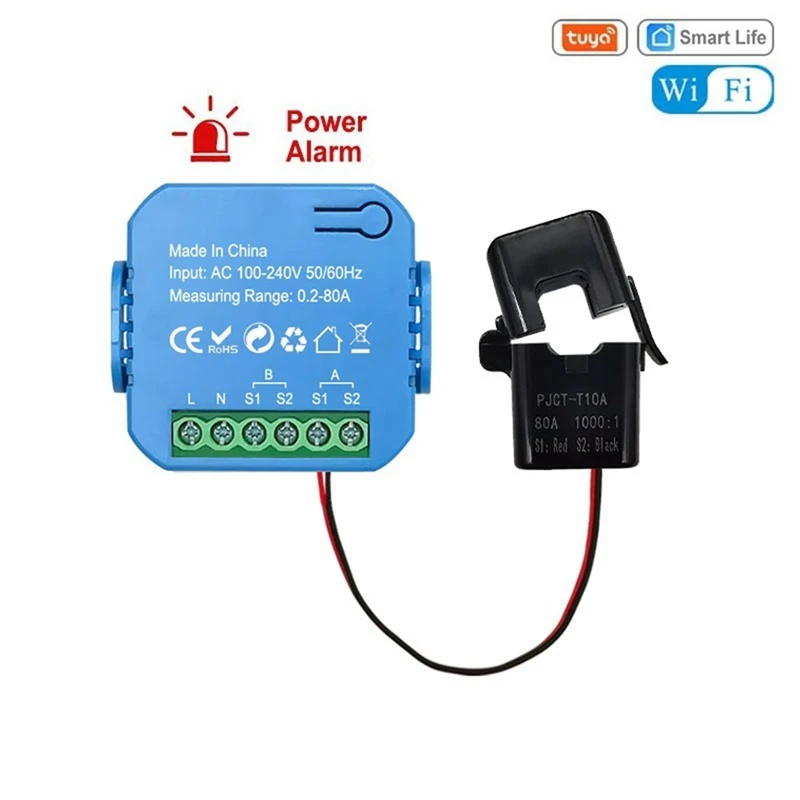 Tuya WIFI Smart Energy Meter Bidirectional With Transformer Clamp App Monitor Power 80A Support Alarm-AC37