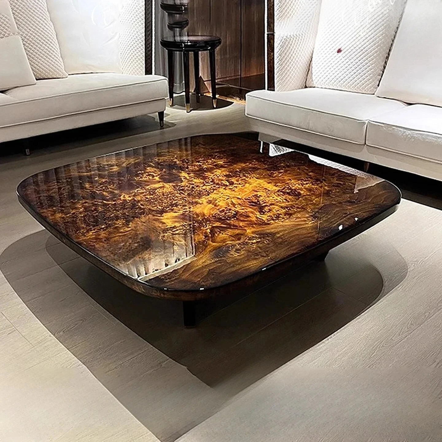 

Элитный журнальный столик из массива дерева для виллы, большой квадратный стол для гостиной с отделкой из шпона, художественный дизайн