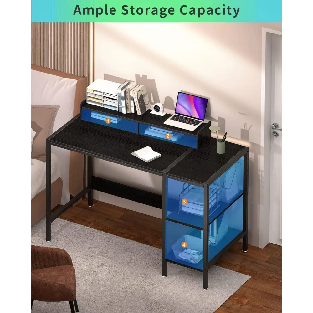 مكتب ألعاب، مكتب منزلي مع مساحة تخزين، مكتب صغير مع حامل شاشة، مكتب كتابة لشاشتين، مساحة تخزين قابلة للتعديل