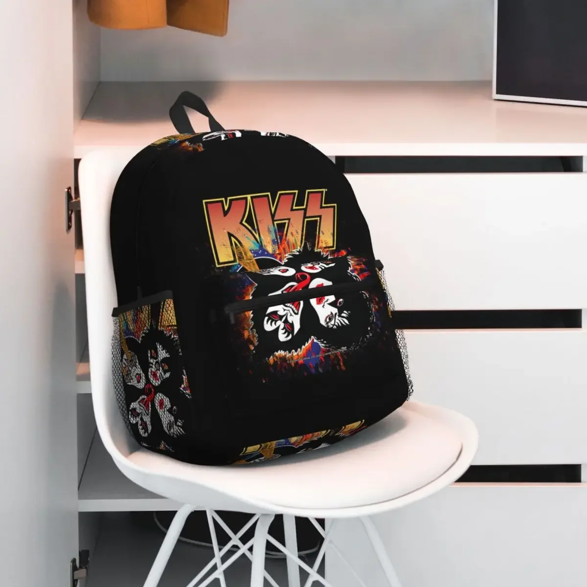 Kiss Rock Band Retor Student Backpack School Bag Hiking Travel Daypack for Boys Girls Fashion Bookbag Shoulder Bags