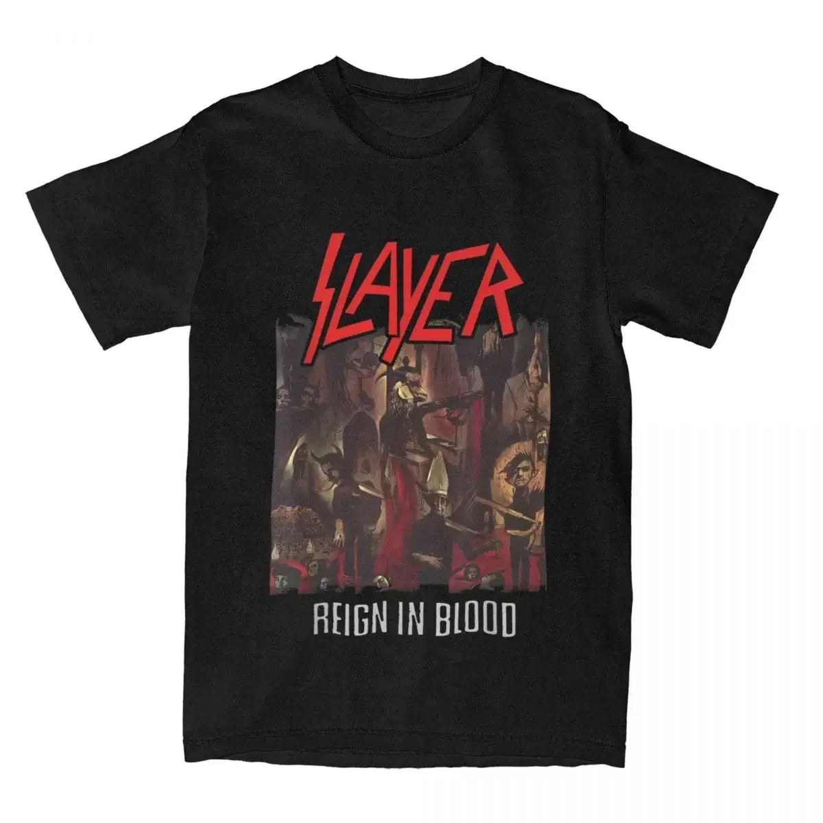 Men Slayers Metal Band Reign In Blood T Shirt 100% Cotton Tops Novelty Short Sleeve O Neck Tee Shirt Birthday Present T-Shirt