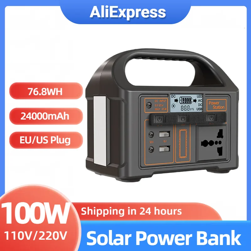 100W Portable Outdoor Generator 24000mAh Outdoor Camping Power Bank 110V/220V Battery Power Bank LED Display for Camping Fishing