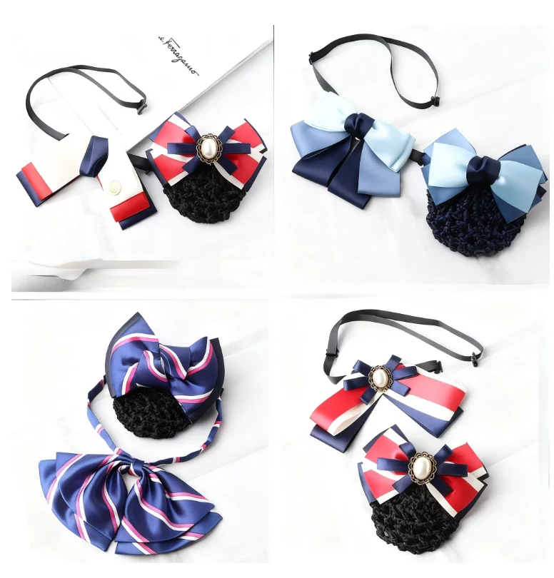 

Bow Tie Ladies Professional Collar Flower Bank Postal Workwear Uniform Shirt Bow Ribbon Headpiece Set Accessories