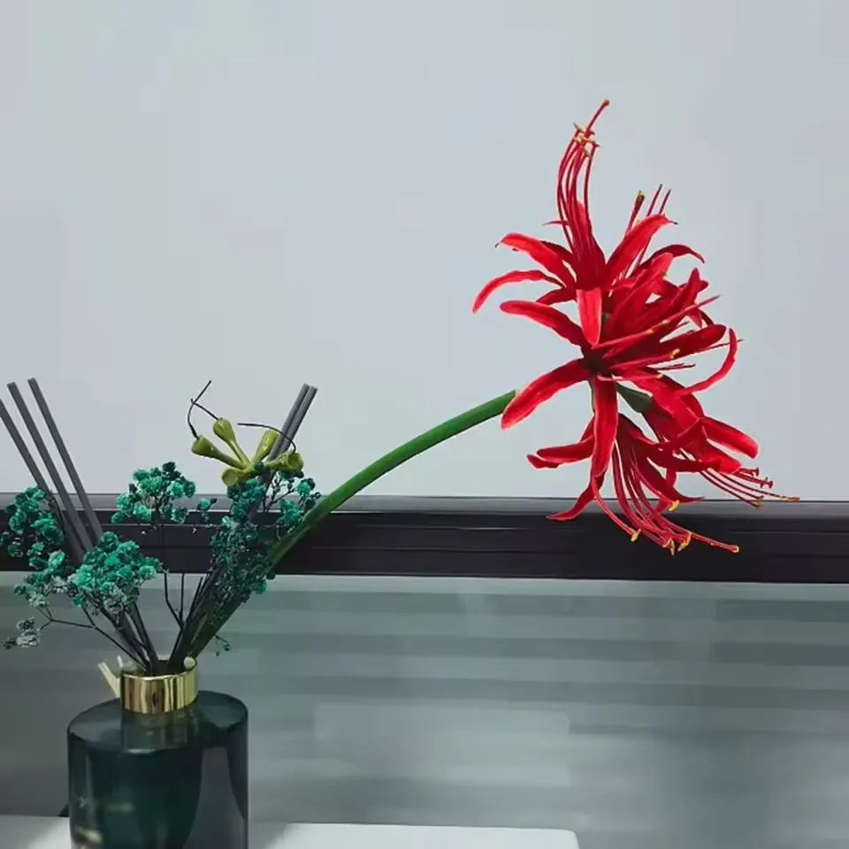 Künstliche rote Spinnenlilie-Seidenblumen mit langem Stiel, Heim-Tischdekoration, Paramita Lycoris Radiata Mandala Manjusaka Seidenblumen – Detail 9