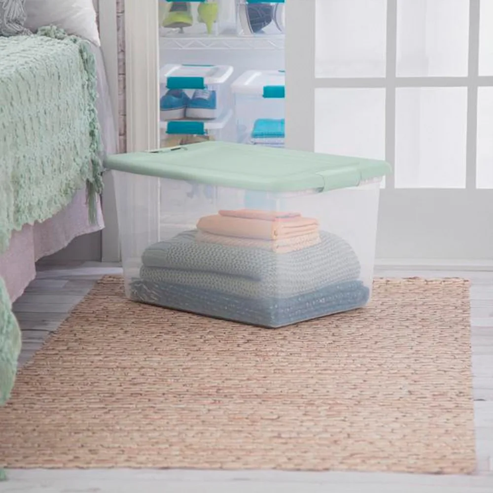 

24 Pack 64 Qt Latching Box, Plastic Storage Bin with Lid, Mindful Mint