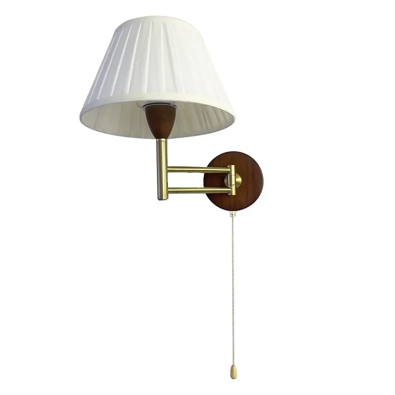 American Telescopic Wall Lamp Fabric Folding Rocker Arm Lamp Creative Bedroom Bedside Lamp Study Solid wood Reading Wall Light