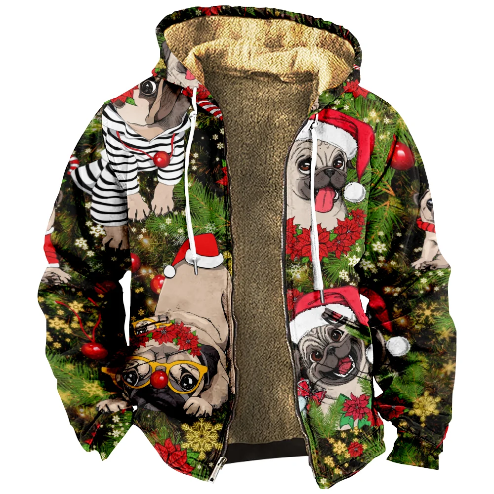 

Christmas Men's Casual Camouflage Sports Sweatshirt Long Sleeve Zipper Hooded Jacket Coat