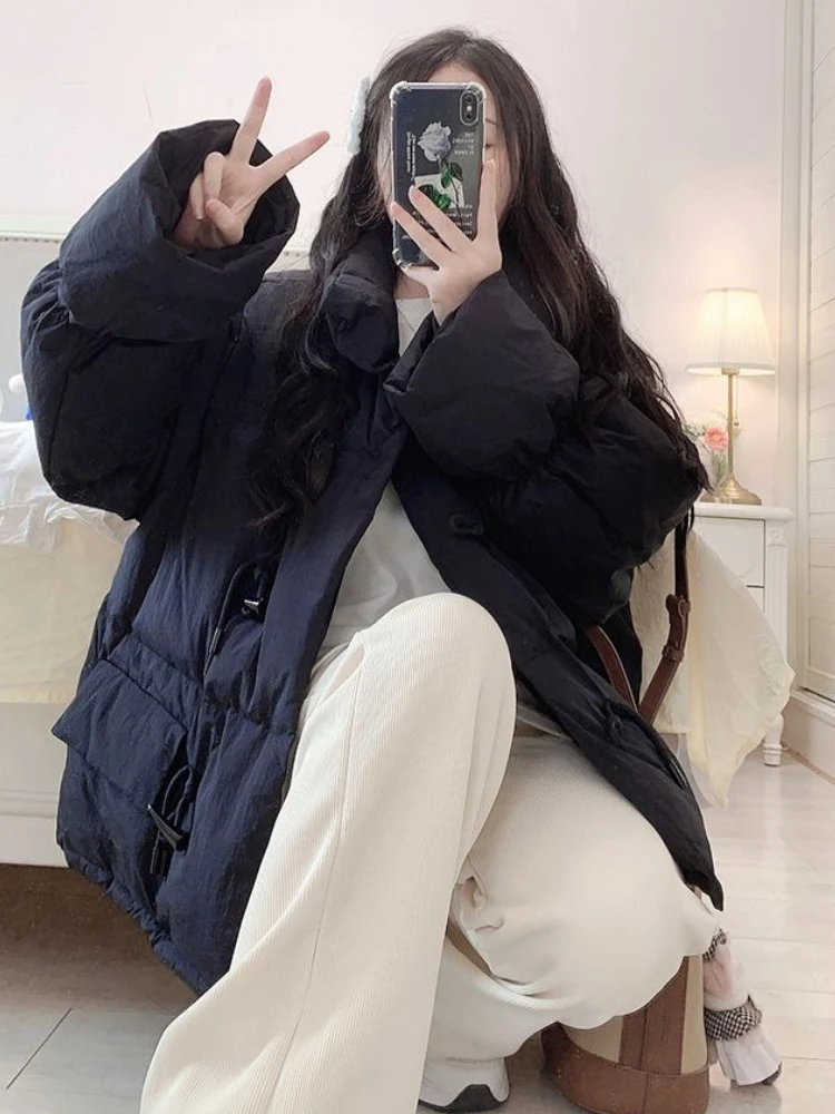 

Women's Horn Buckle Down Jacket 2025 Winter New Thickened Loose Fluffy Puffer Coat For Petite Women