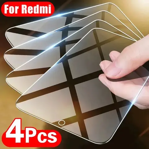 4Pcs กระจกนิรภัยสําหรับ Xiaomi Redmi หมายเหตุ 13 12 11 10 9 9 S PRO MAX 13C 12C 10C 10A 9C 9A 9T 5G ป้องกันหน้าจอป้องกันแก้ว