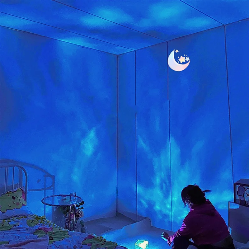 F-3C 3D Dynamic Water Ripple Projector Lamp 16-Color Crystal Night Light With Remote Control For Bedroom, Living Room Study Dura