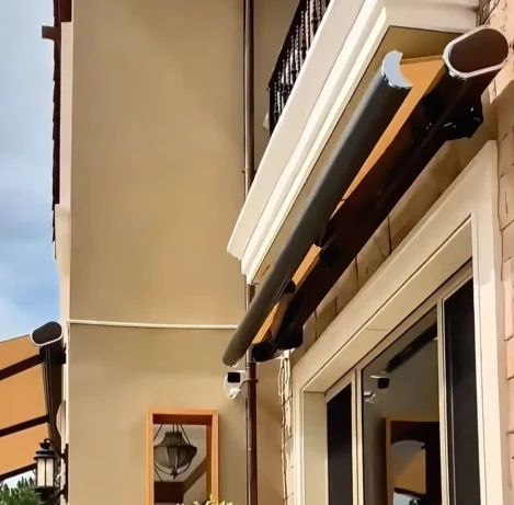 White Motorized Retractable Outdoor Patio Awning LED Light Rainproof Window Sun Shade Shelter PVC Sail Via Remote Control