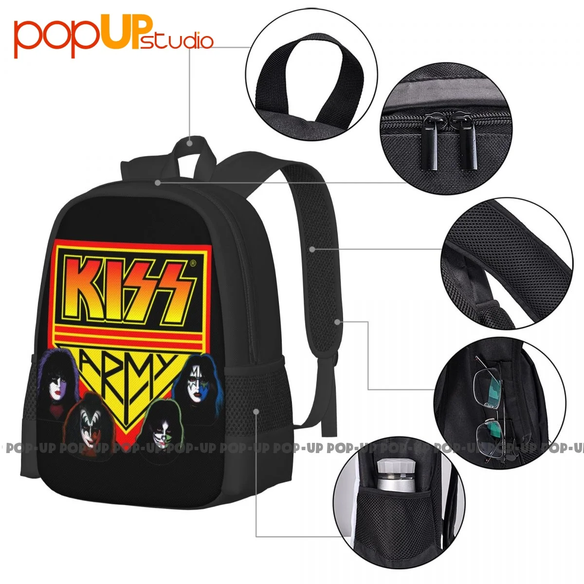 Kiss Army Lights Makeup On Stagenew Band Merch Backpack Large Capacity Cute Swimming Gymnast Bag Large Capacity