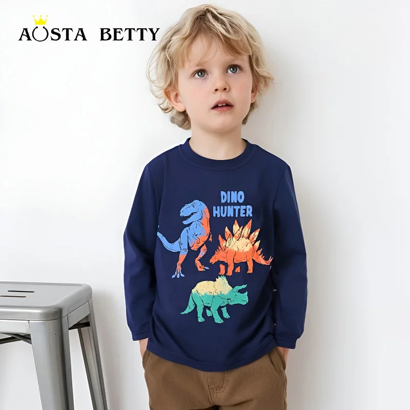 

Модная детская футболка с длинными рукавами и принтом динозавра в Европе и Америке, новый осенний пуловер с длинными рукавами для мальчиков.