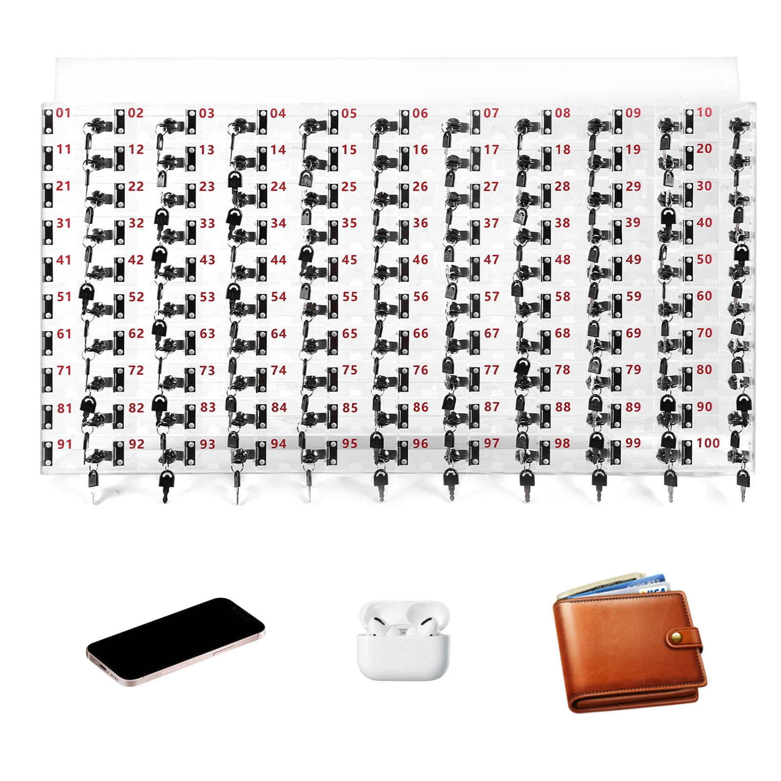 100 Slots Cell Phone Storage Box with Door Locks and Keys Cell Phone Storage Locker Box Clear Acrylic for School Factory Office