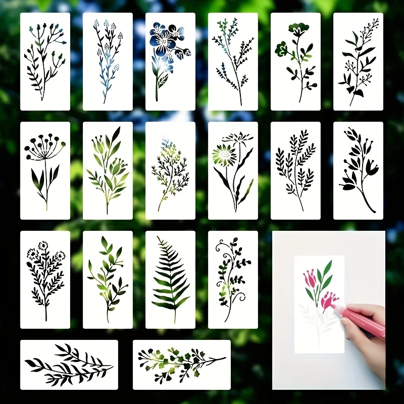 18Pcs/set Reusable Waterproof Stencils Crafts Stencils DIY Art Scrapbook Set DIY Flower Painting Stencils for Wood Fabric Paper