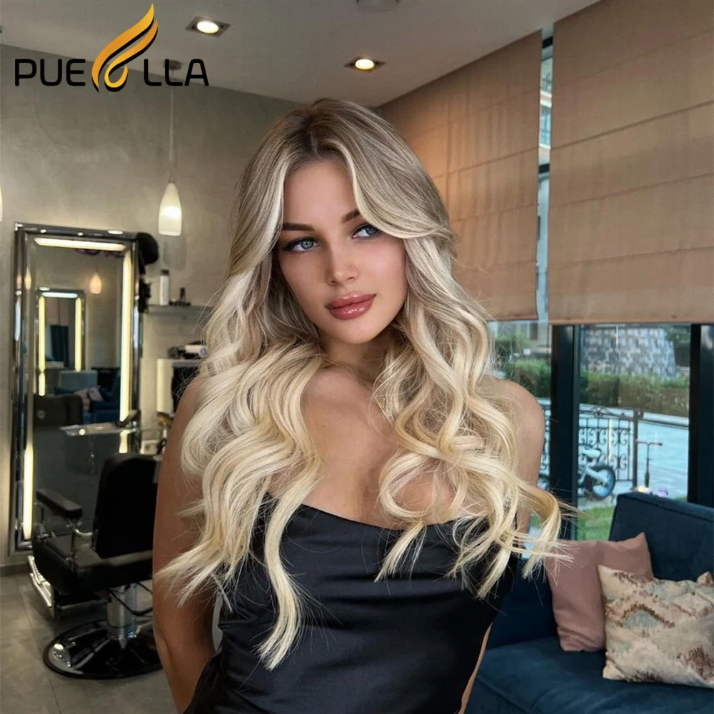 30-calowe przezroczyste 13x6 koronkowe peruki z przodu Blond Ombre Brown Highlights Peruka Loose Body Wave 13x4 Lace Front Wig Human Hair