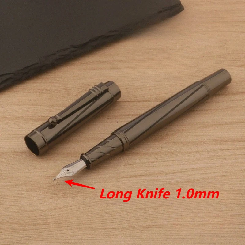 Hand Polishing 0.5mm Long Knife 1.0mm Grinding Fountain Pen Calligraphy Handwriting Practice Special Ink Pen Retro Metal Pens
