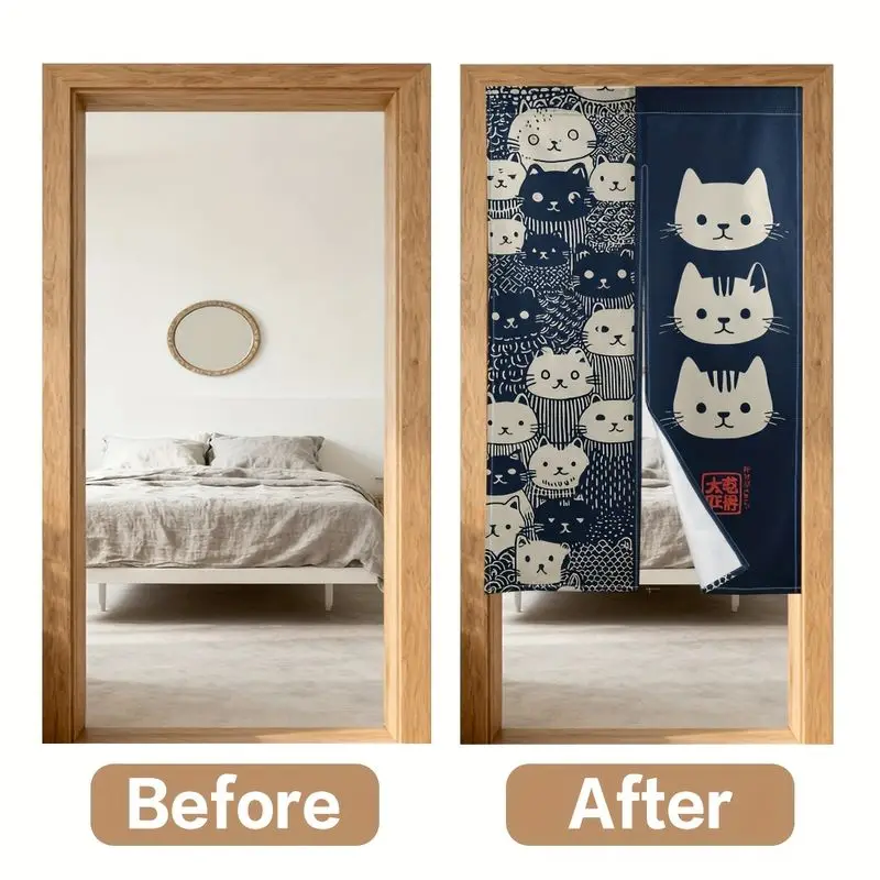 VIKAMA Japanese Noren Door Curtain Cute Cartoon Cat Print Room Divider Kitchen Entrance Pet Home Hanging Decor Curtain