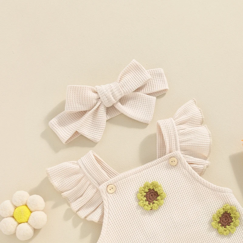 

Infant Baby Girl Clothing Ruffle Sleeveless Romper Bodysuit Waffle Knit Floral Jumpsuit Outfit Boho Summer Clothes