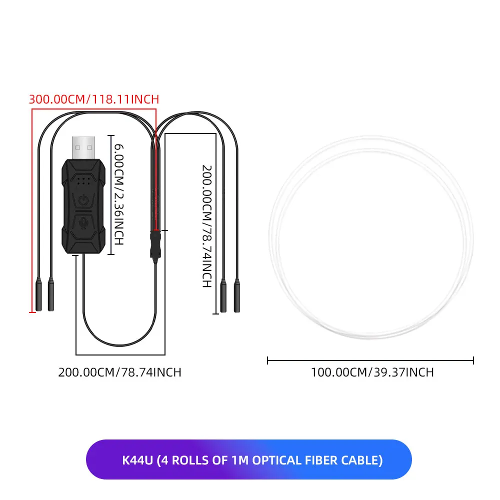 Car RGB LED Ambient Light Strip USB Fiber Optic Atmosphere Car Neon Interior Light Strip Center Console Door Decoration Lamp