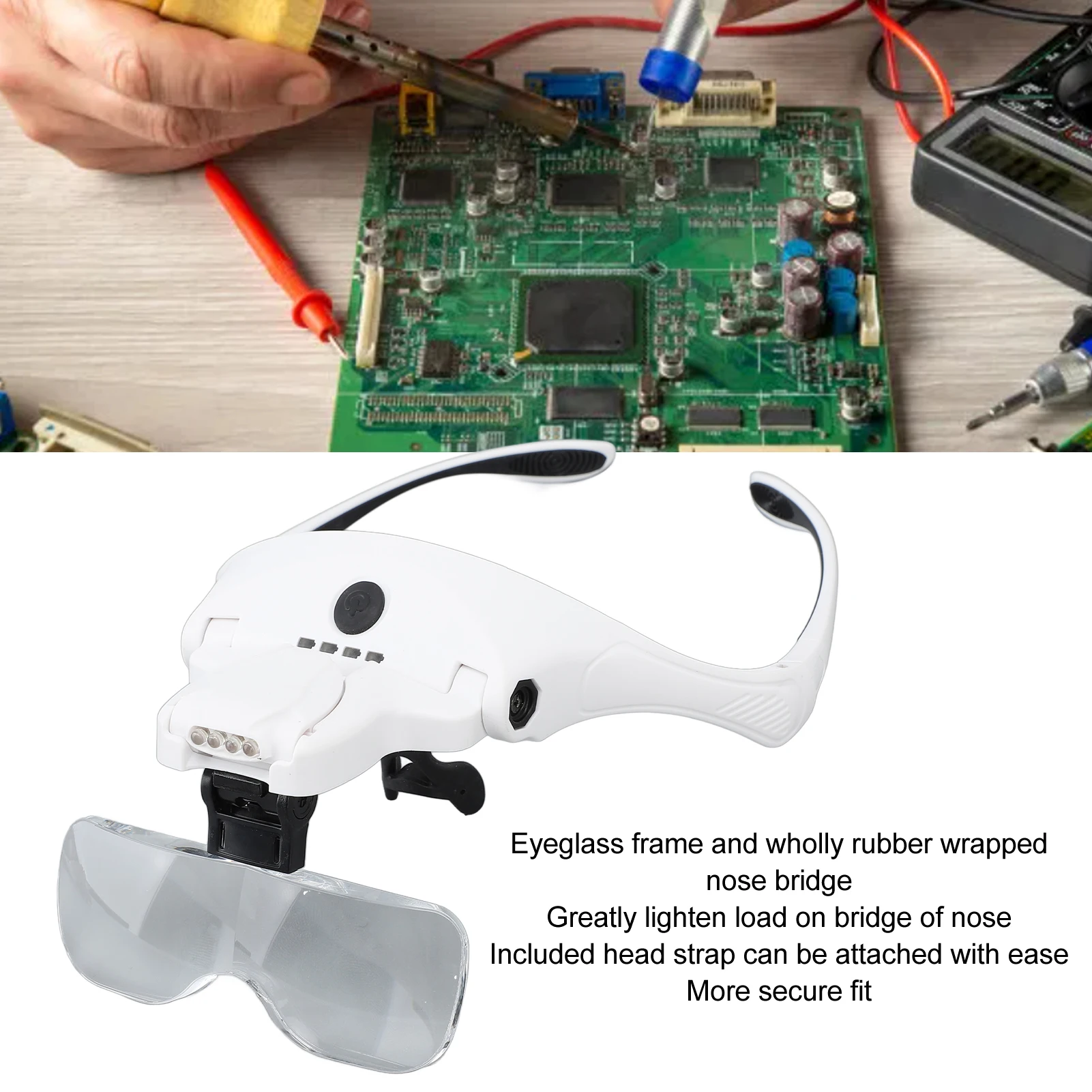 ZK40 Rechargeable Headband Magnifier Hands Free Head Magnifying Glasses with 4 LED Lights 5 Detachable Lenses for Close Work