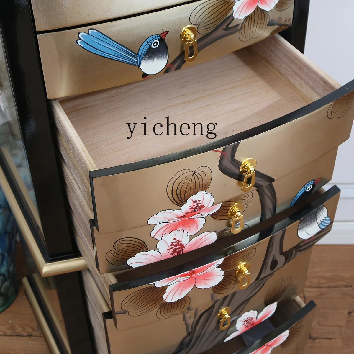 New Chinese Style Solid Wood Painted Large Capacity Eight Spares Cabinet Living Room Sofa Side Cabinet