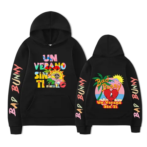 Otoño e Invierno hombres y mujeres casual cómodo cálido Sudadera con capucha Bad Bunny hip-hop estampado moda sudadera con capucha suelta