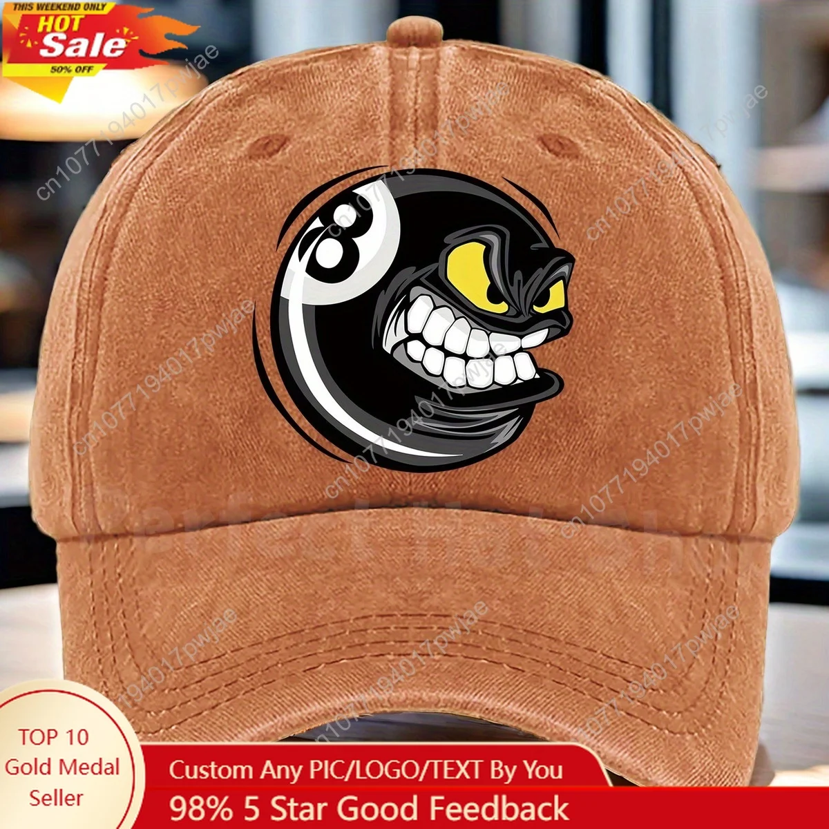 

Women's Adjustable Baseball Cap with Cartoon 8-Ball Graphic Print - Breathable & Machine Washable, Multi-Color Options for Casua