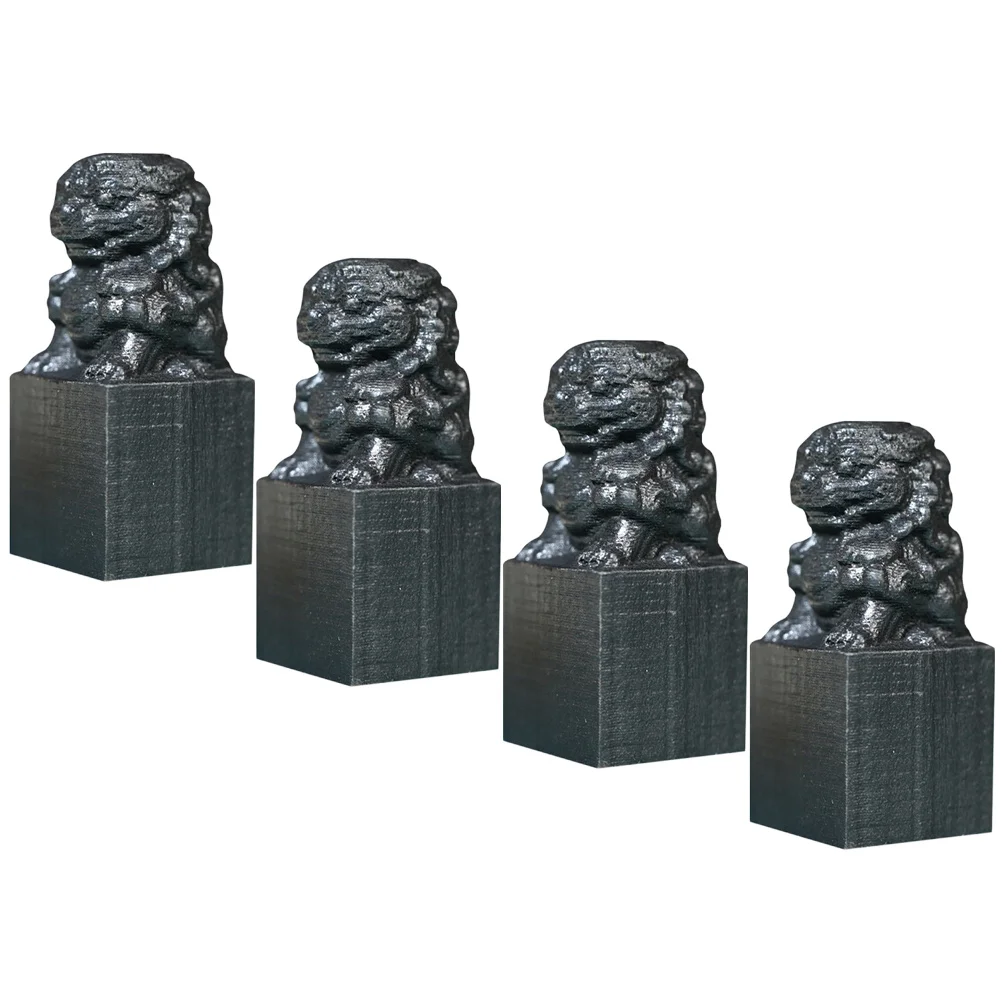 

4pcs Handheld Seal Stamp Wooden Lion Ornament Simple Home Decor Desktop Artware Ebony Carved Craft Office Decoration Wood