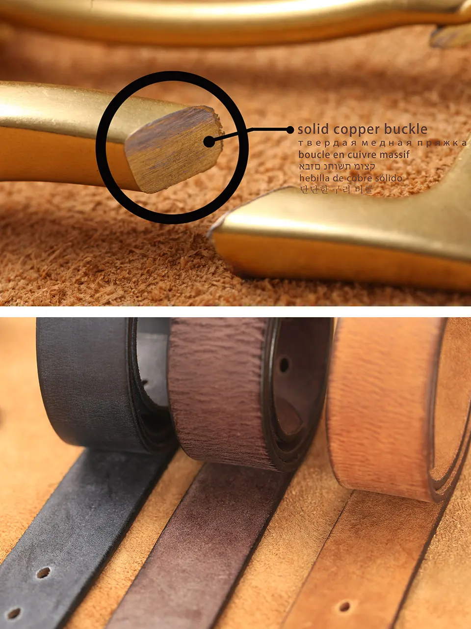 Echtledergürtel für Herren, handgefertigt, Vintage-Kupferschnalle, Herrengürtel, modisch, hochwertiges Rindsleder, Herrenriemen für Jeans – Detail 8