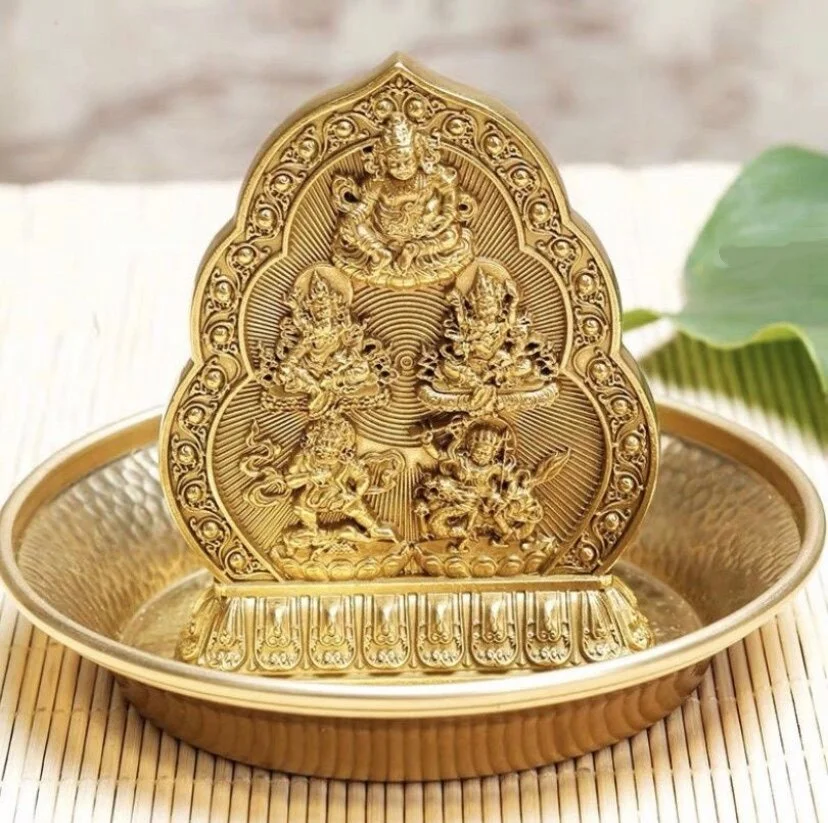Exquisite brass Yellow Jambhala with supply tray Tantric home Buddhist hall offering Feng Shui auspicious wealth ornament