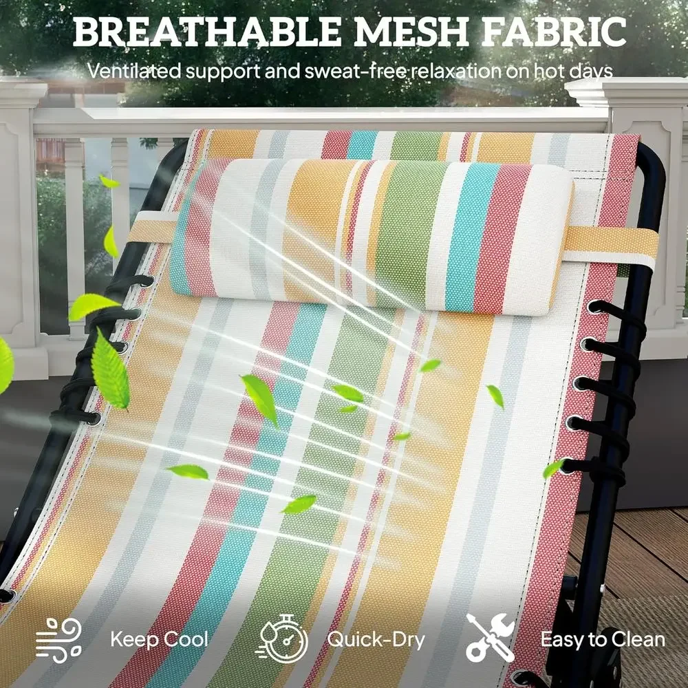 4-Position Reclining Chaise Lounge Chair for Patio, Poolside, and Beach in Breathable Mesh with Rainbow Stripes view 5
