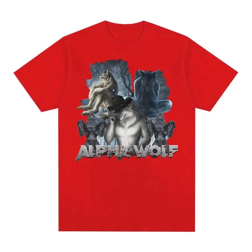 Wolf Ripping Meme Funny T Shirt Alpha Wolf Werewolf Literally Me Graphic T-shirts for Men Harajuku Streetwear Oversized T-shirt