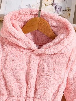 Girls Pink Velvet Hooded Coat 3 Girls spring and autumn children's fashion home casual warm pink velvet hooded coat 4-8Y1 3