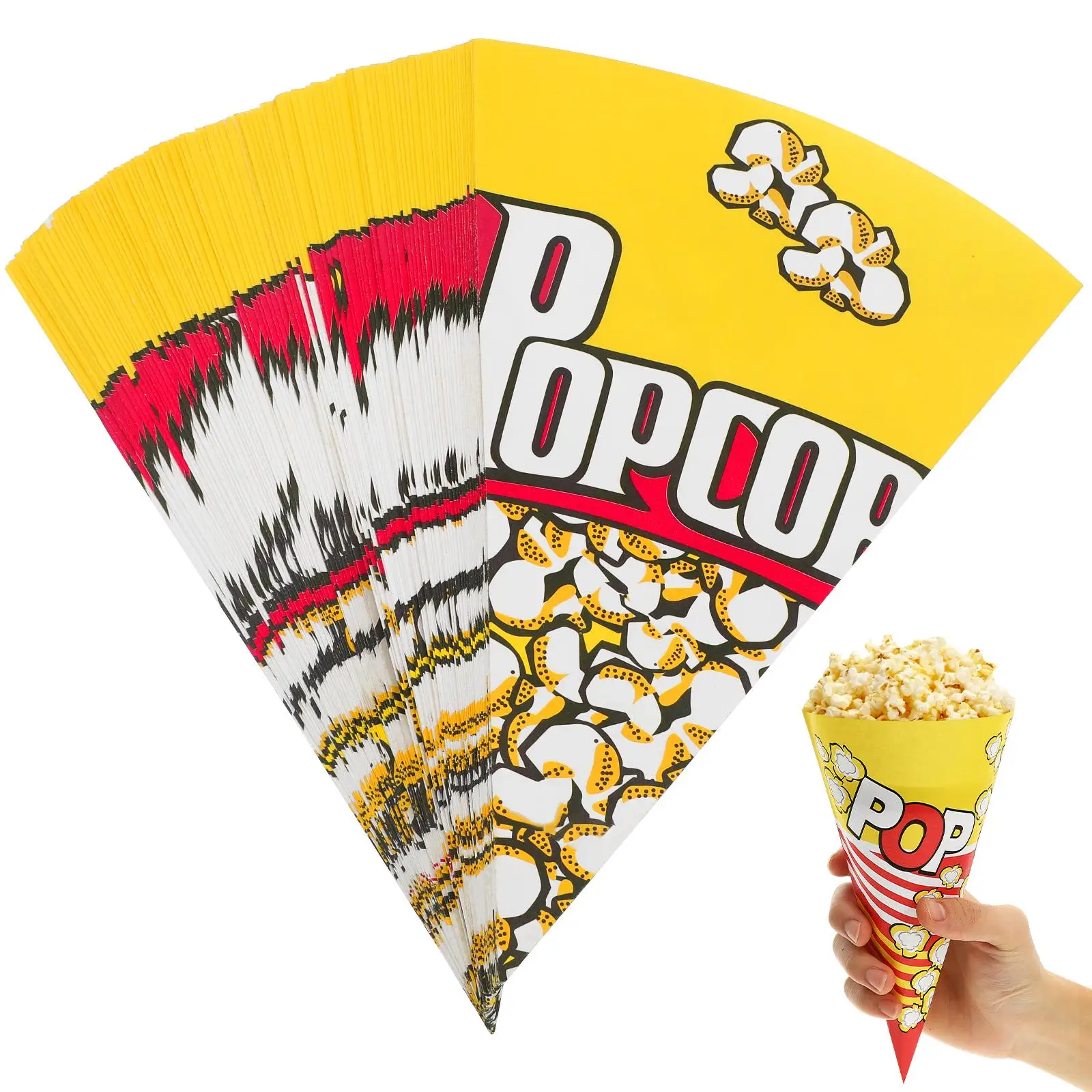 

100 Pcs Popcorn Paper Bags Cone Shape Snack Containers Triangle Treats for Party Movie Festival Decor DIY Supplies