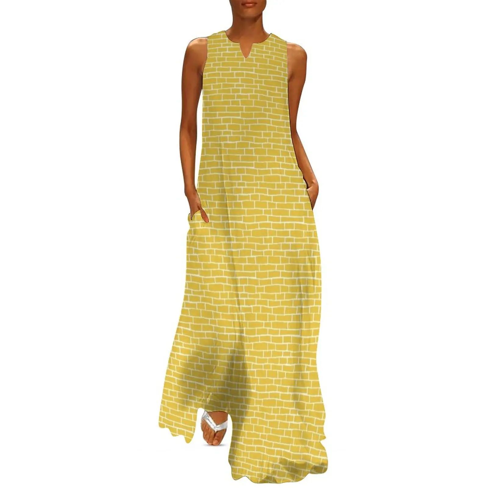 

Brick Road - Yellow and white Long Dress Prom gown loose women's dress party dresses women Dress